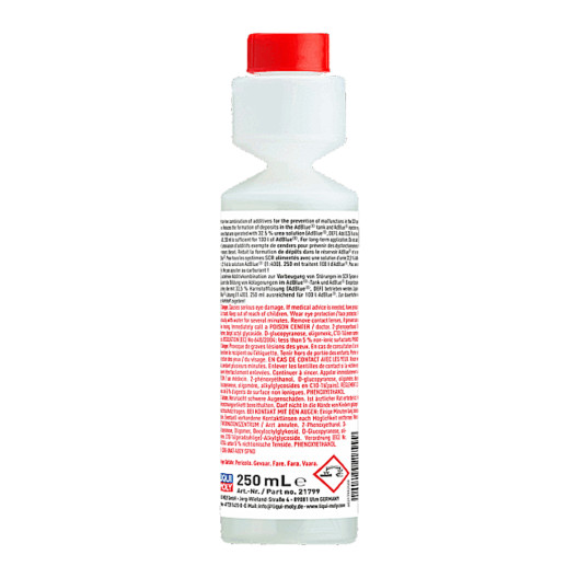 Bagsiden af flasken med:DEF Anti Crystal Additive Concentrate for Adblue, med nem dosering, fra Liqui Moly