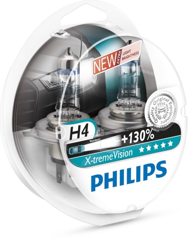 Philips H4 Xtreme Vision pærer +130% mere lys ( 2 stk) thumbnail
