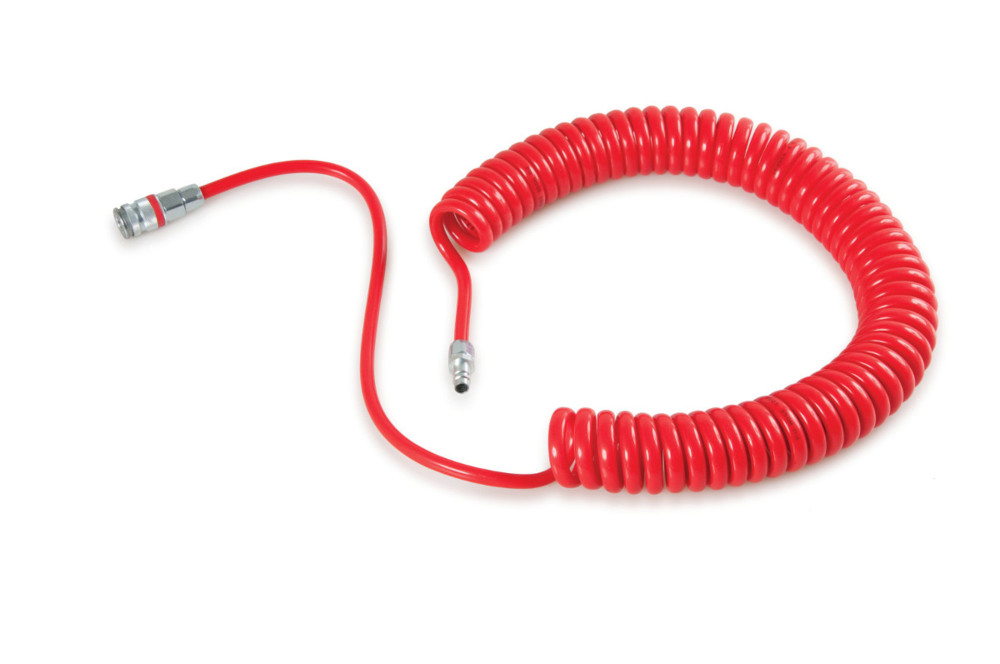 6m x ø6,5x10mm PUR Flex-boy spiralslange med eurokobling 530 / nippel i begge enden