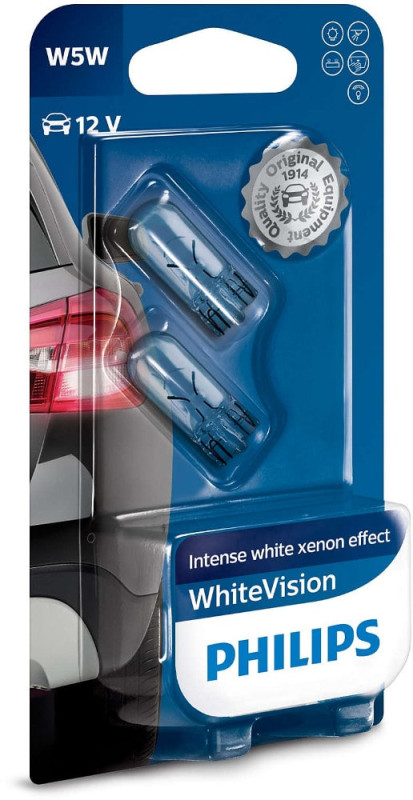 Philips W5W White Vision pærer med Xenon effekt & +60% mere lys (2 stk) thumbnail