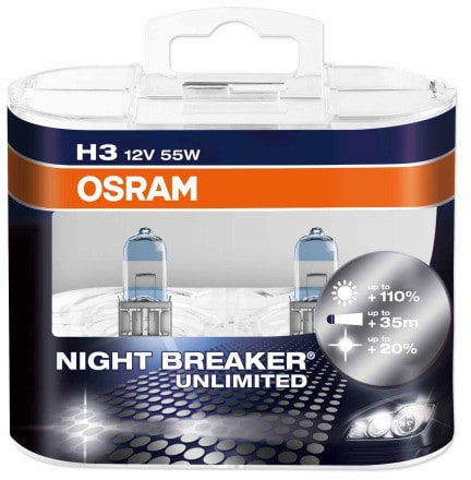 Osram Night Breaker Unlimited H3 pærer +110% mere lys (2 stk) pakke