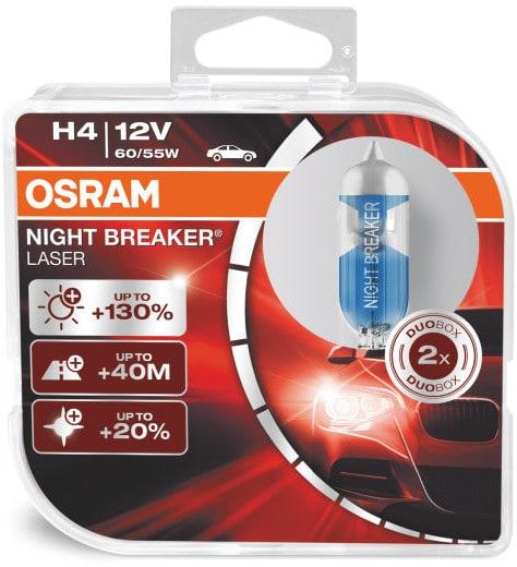 Osram Night Breaker Laser H4 pære +130% mere lys (2 stk) pakke thumbnail
