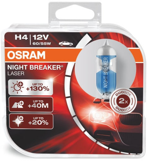 Osram Night Breaker Laser H4 pære +130% mere lys (2 stk) pakke thumbnail