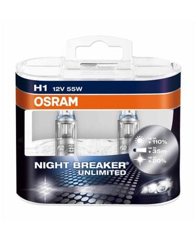 Osram Night Breaker Unlimited H1 pærer +110% mere lys (2 stk) pakke thumbnail