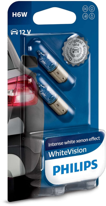 Philips White Vision H6W pærer med Xenon effekt & +60% mere lys (2 stk) thumbnail