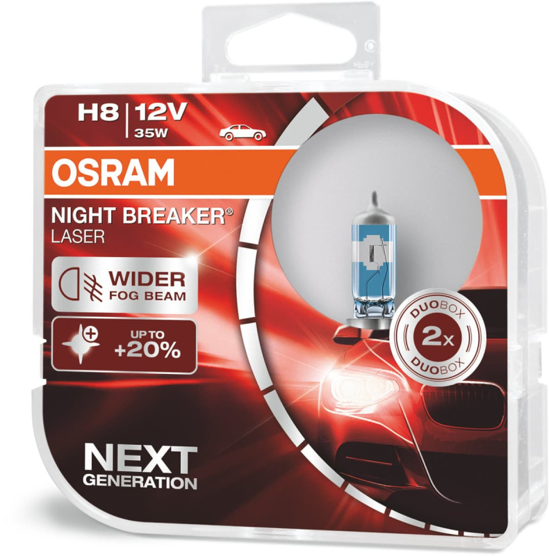 Osram Night Breaker Laser H8 pærer +150% mere lys (2 stk) pakke